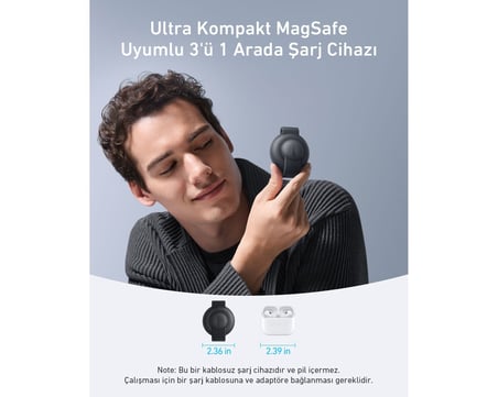  Anker MagGo 3'ü 1 Arada Kablosuz Şarj İstasyonu, MagSafe Uyumlu, Qi2 Sertifikalı,15W Katlanabilir S