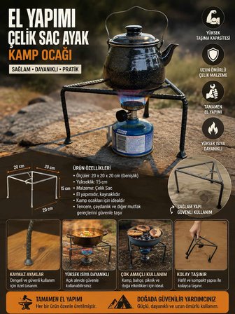 El Yapımı Çelik Sacayağı, Kamp Ocağı, Piknik Ocağı, Kışlık Hazırlama Ocağı, Köylü Ocağı, Odun Ocağı
