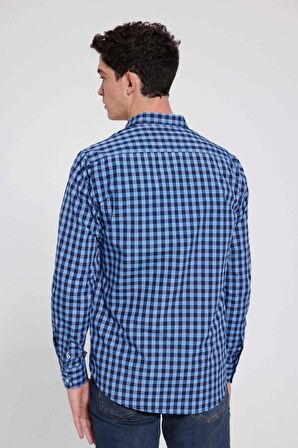 D'S Damat Slim Fit Mavi Kareli Ekoseli Gömlek 7HC02ORT09265