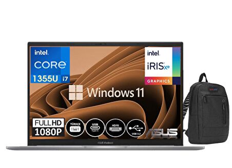 Asus Vivobook 15 13.Nesil Core i7 1355U 16gb 512gb SSD 15.6" Windows11Pro FHD Dizüstü Bilgisayar X1504VA-NJ19438+WeblegelsinÇanta