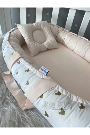 Gold Tasarım Somon Lüx Babynest Tasarım Jaju Anne Yanı Bebek Yatağı