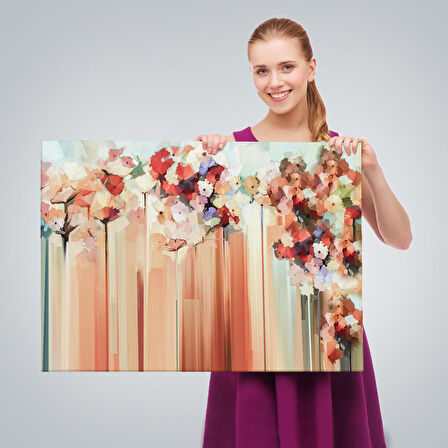 Soyut Çiçekler Yağlıboya Görünüm Dekoratif Kanvas Duvar Tablosu-3540