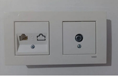 VİKO Karre Beyaz 2li Set Tv Uydu Prizi(F KONNEKTÖR) Numeris (TELEFON PRİZİ)