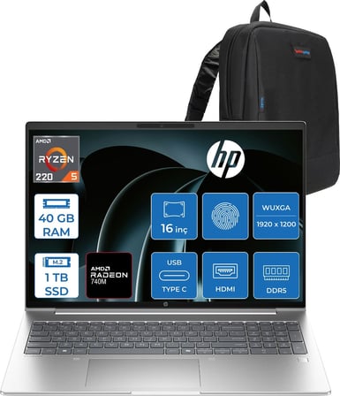 Hp Probook 4 G1AH 16 Amd Ryzen 5 220 4.9ghz 40GB Ddr5 1tb SSD Freedos Amd Radeon 740M 16" Wuxga (1920 x 1200) IPS 300NITS Taşınabilir Bilgisayar CV0E7ATF18 + Zetta Çanta
