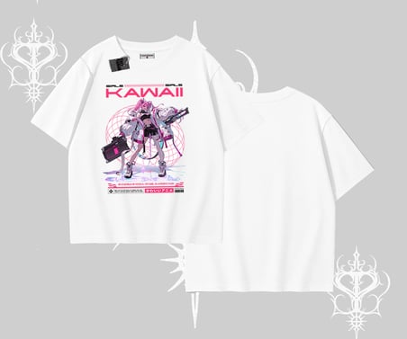 Oversize Tshirt Kawaii Cyberpunk Kız Japon Stil Baskı