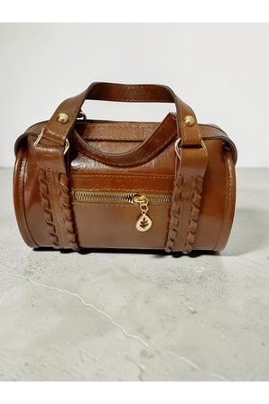 Premium Kalite Omuz ve El Çantası - Örgü Detaylı Vintage Çantalar - Kadın Bohem Şık Barrel Çanta