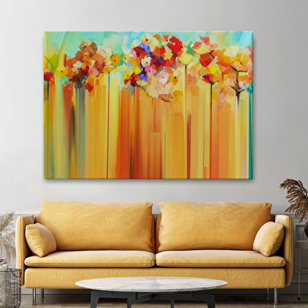 Soyut Çiçekler Yağlıboya Görünüm Dekoratif Kanvas Duvar Tablosu-3541