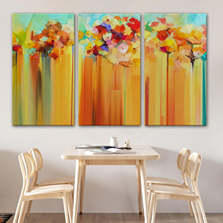 Soyut Çiçekler Yağlıboya Görünüm Dekoratif Kanvas Duvar Tablosu-3541