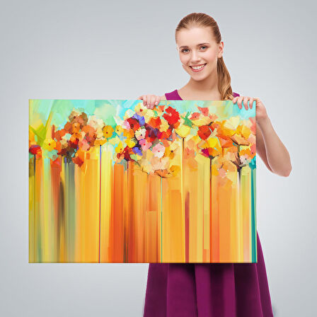 Soyut Çiçekler Yağlıboya Görünüm Dekoratif Kanvas Duvar Tablosu-3541