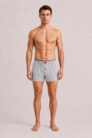 Erkek Penye Boxer 4 Adet %35 Pamuk %65 Polyester (Tutku Yetkili Satıcısı) Havlu Bel Düğmeli Pamuklu Rahat Kalıp Nefes Alan Kumaş - Gri