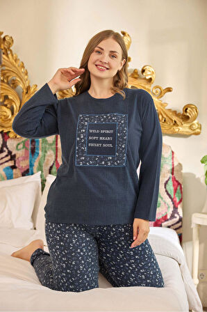 Aydoğan Kadın Suzi Büyük Beden Thermal Lacivert Pijama Takım 0685