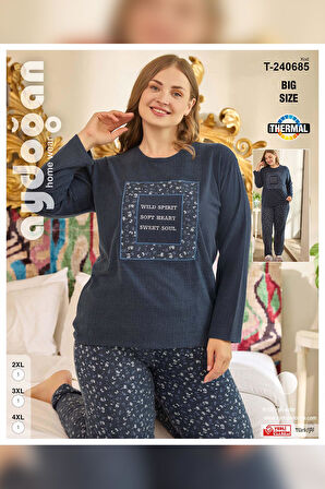 Aydoğan Kadın Suzi Büyük Beden Thermal Lacivert Pijama Takım 0685