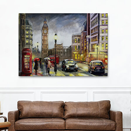 Ingiltere Londra Da Gece Yağlıboya Görünüm Dekoratif Tablo-3542