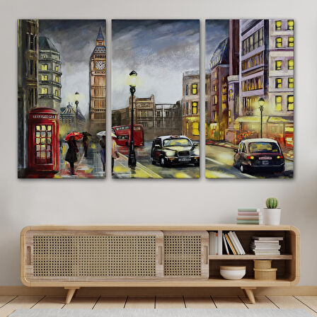 Ingiltere Londra Da Gece Yağlıboya Görünüm Dekoratif Tablo-3542