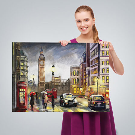 Ingiltere Londra Da Gece Yağlıboya Görünüm Dekoratif Tablo-3542