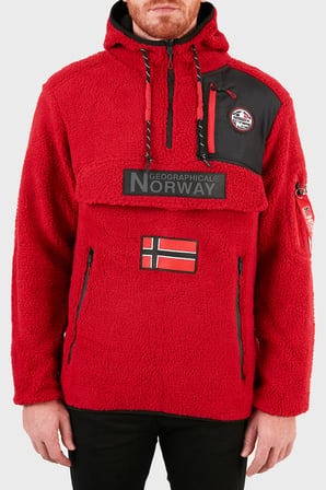 Norway Geographical Kapüşonlu Yumuşak Dokulu Soğuğa Dayanıklı Yarım Fermuar Outdoor Polar Erkek POLAR TERIFIQUE KIRMIZI