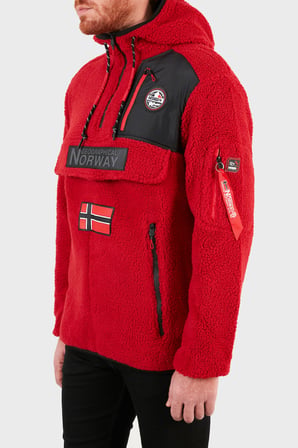 Norway Geographical Kapüşonlu Yumuşak Dokulu Soğuğa Dayanıklı Yarım Fermuar Outdoor Polar Erkek POLAR TERIFIQUE KIRMIZI