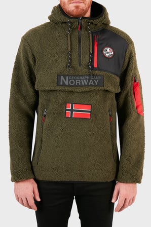 Norway Geographical Kapüşonlu Yumuşak Dokulu Soğuğa Dayanıklı Yarım Fermuar Outdoor Polar Erkek POLAR TERIFIQUE HAKİ