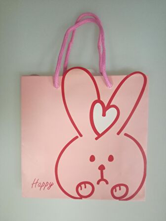 KARTON ÇANTA PEMBE TAVŞAN HAPPY 20CM X 20CM - 1 ADET