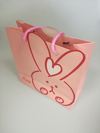 KARTON ÇANTA PEMBE TAVŞAN HAPPY 20CM X 20CM - 1 ADET