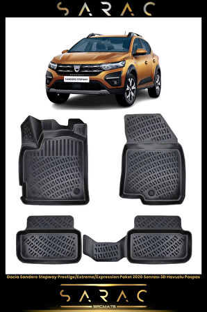 Dacia Sandero Stepway Expression 2020 Model(YENİ KASA) Araca Özel 3d Havuzlu Paspas