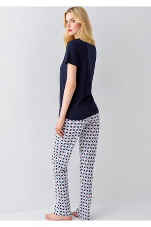 Kadın Lacivert Be Cute Yazılı Desenli Alt Pijama Takımı - Pamuklu Ev Giyimi