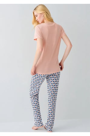 Kadın Somon Be Cute Yazılı Desenli Alt Pijama Takımı - Pamuklu Ev Giyimi