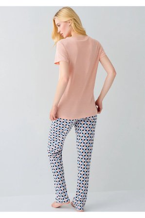 Kadın Somon Be Cute Yazılı Desenli Alt Pijama Takımı - Pamuklu Ev Giyimi