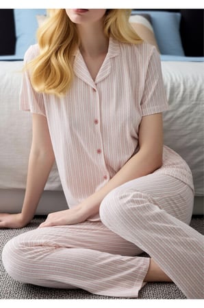 Kadın Pembe Düğmeli Gömlek Yaka Pijama Takımı - Kısa Kollu Çizgili Ev Giyim Takımı
