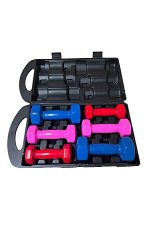 10 Kg Vinly Kaplı Dipping Dumbbell Set Kadınlar İçin Çantalı Dambıl Set 1 kg, 1,5 Kg, 2,5 kg
