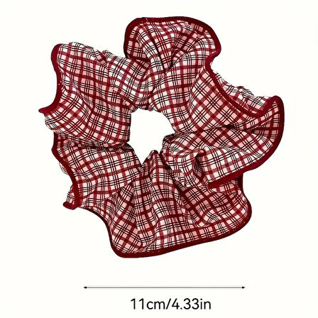 Vintage Tarzı Kırmızı Beyaz Ekose ve Puantiyeli Saç Tokası Seti, Fiyonklu Scrunchie, 3'lü Paket, 11 cm