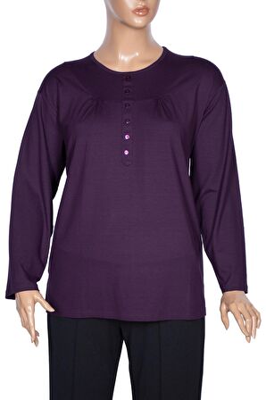 Cimariva Kadın Arsu Büyük Beden Robalı Süs Düğmeli Mürdüm Bluz