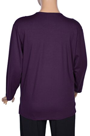 Cimariva Kadın Arsu Büyük Beden Robalı Süs Düğmeli Mürdüm Bluz