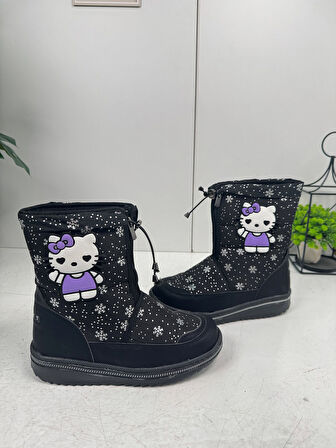 Lepetit Çocuk Kar Botu Kar Desenli Fermuarlı Kürklü Zincirli Kaymaz Taban 35-45-MİNNİE-HELLO