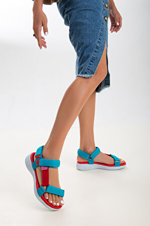 Sandal Spor Kadın Günlük Sandalet SS001-0158  MAVİ KRMZ