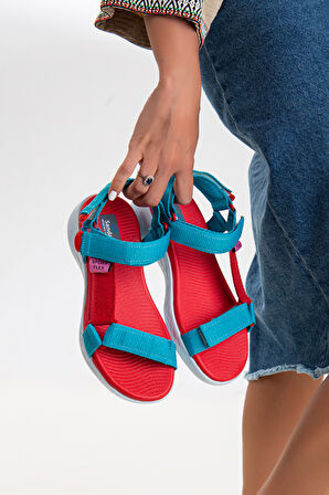 Sandal Spor Kadın Günlük Sandalet SS001-0158  MAVİ KRMZ