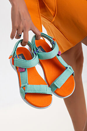 Sandal Spor Kadın Günlük Sandalet SS001-0158  YEŞİL-ORANJ