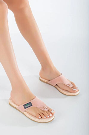 Sandal Spor Kadın Parmak arası Günlük Terlik SS001-0108 PUDRA SÜET