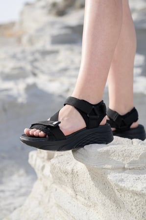 Kadın Dolgu Topuk Cırtlı Günlük Spor Sandalet Ss001-0178.Siyah 