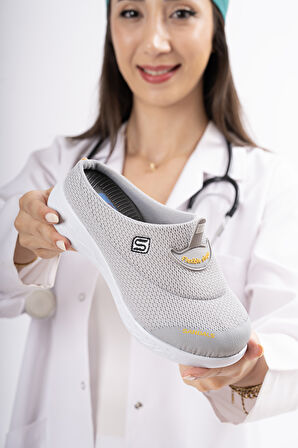 Sandal Spor Kadın Kaymaz Taban Ortopedik File Sabo Terlik SS001-0258 GRİ