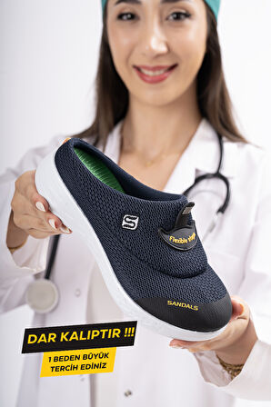 Sandal Spor Kadın Kaymaz Taban Ortopedik File Sabo Terlik  SS001-0258 LACİVERT