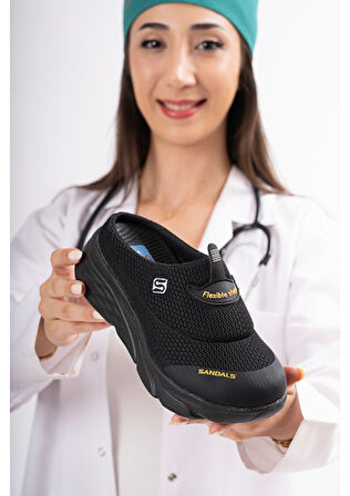 Sandal Spor S0001-0278 Kadın Dolgu Taban Ortopedik File Sabo Terlik Siyah