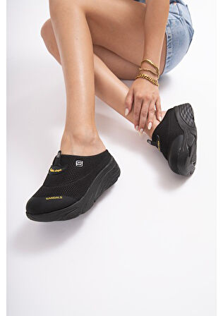 Sandal Spor S0001-0278 Kadın Dolgu Taban Ortopedik File Sabo Terlik Siyah