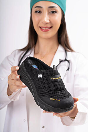 Sandal Spor Kadın Dolgu Taban Ortopedik File Sabo Doktor Hemşire Hastane Aşçı  Terlik  SİYAH SS001-0278