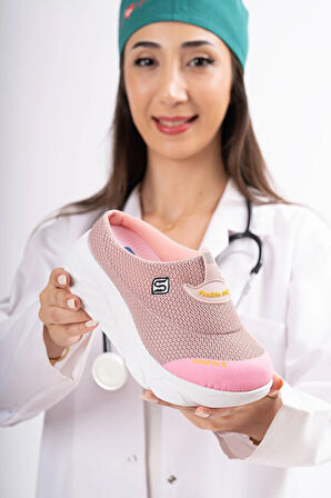 Sandal Spor Kadın Dolgu Taban Ortopedik File Sabo Doktor Hemşire Hastane Aşçı  Terlik  SS001-0278 PUDRA 