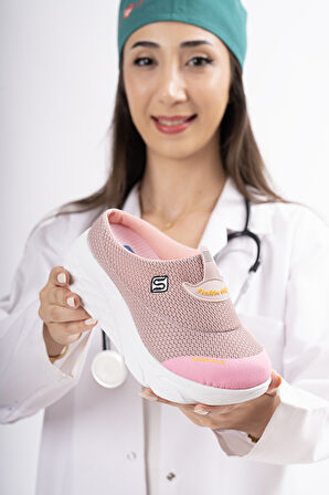 Sandal Spor Kadın Dolgu Taban Ortopedik File Sabo Doktor Hemşire Hastane Aşçı  Terlik  SS001-0278 PUDRA 
