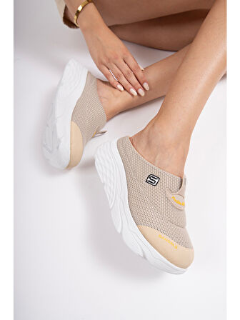 Sandal Spor S0001-0278 Kadın Dolgu Taban Ortopedik File Sabo Terlik Bej