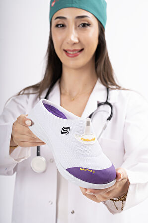 Sandal Spor Kadın Kaymaz Taban Ortopedik File Sabo Terlik SS001-0258  BEYAZ