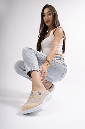 Sandal Spor Kadın Kaymaz Taban Ortopedik File Sabo Terlik  SS001-0258 BEJ