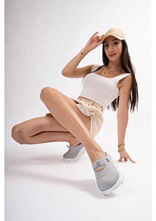 Sandal Spor S0001-0278 Kadın Dolgu Taban Ortopedik File Sabo Terlik Gri